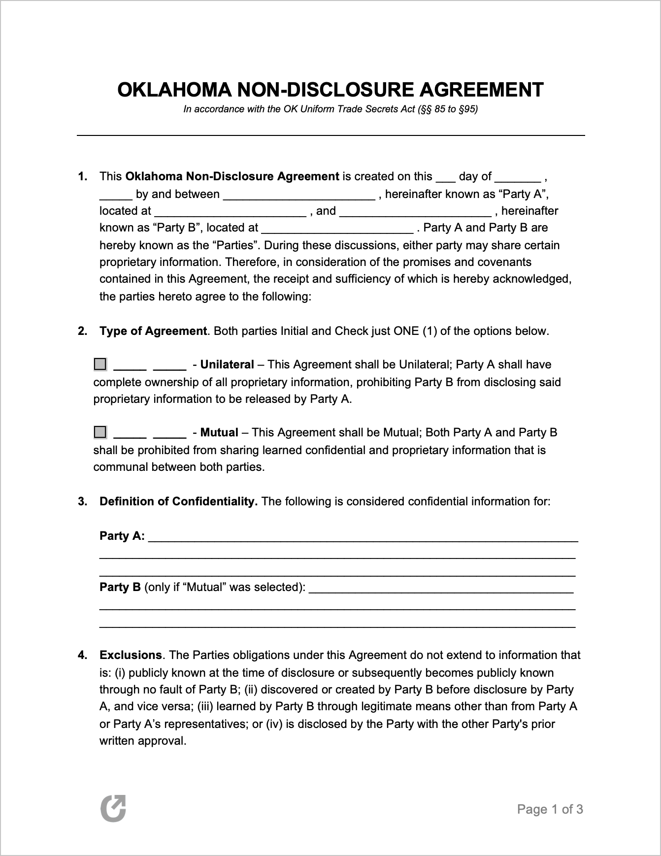 Free Oklahoma Non Disclosure Agreement (Nda) Template | Pdf With Nda Template Word Document
