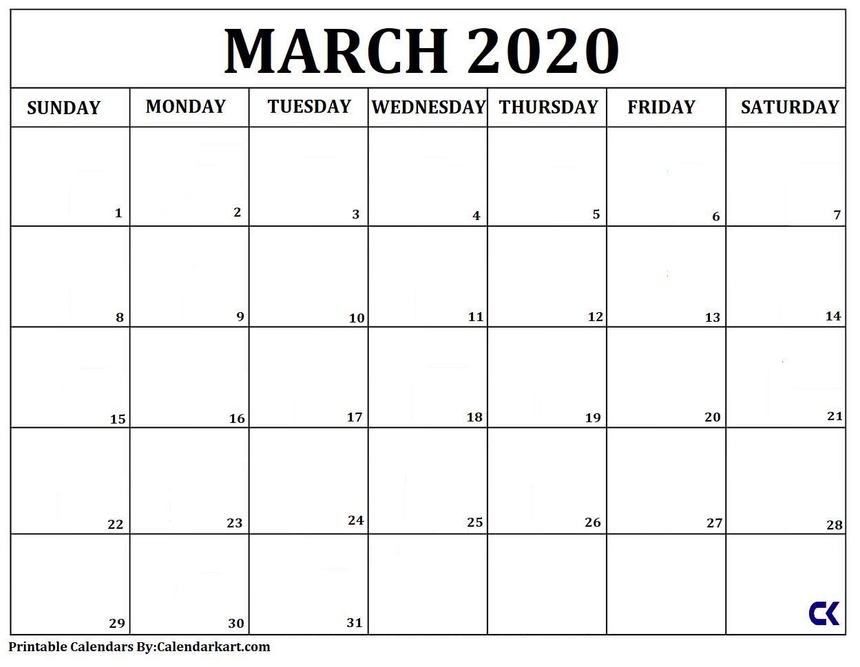Free Printable Calendar Templates 2020 – Calendarkart Regarding Full Page Blank Calendar Template