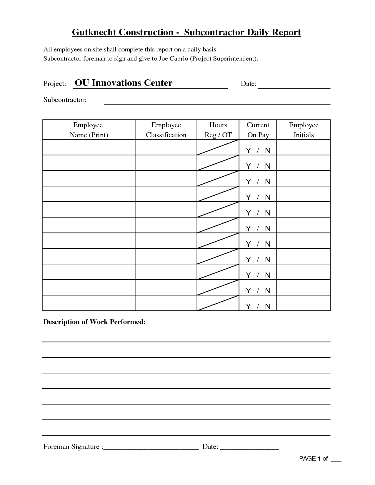 Free Printable Construction Daily Work Report Template In Free Construction Daily Report Template
