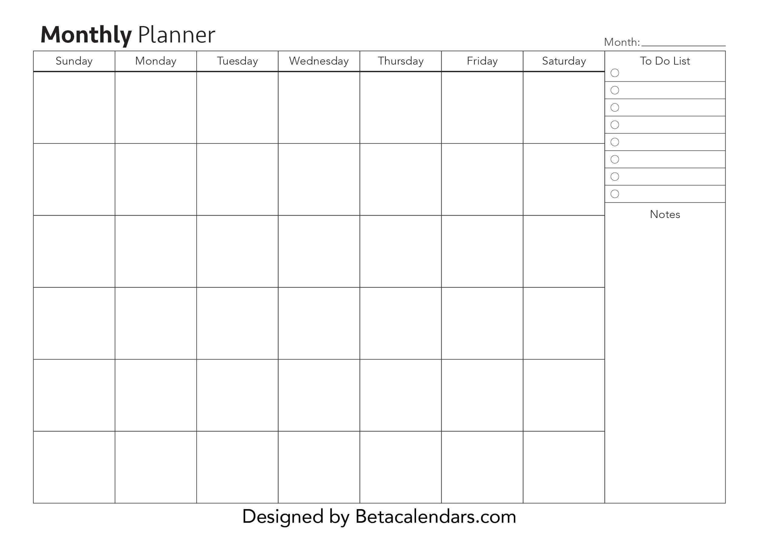 Free Printable Monthly Planner – Beta Calendars Throughout Month At A Glance Blank Calendar Template