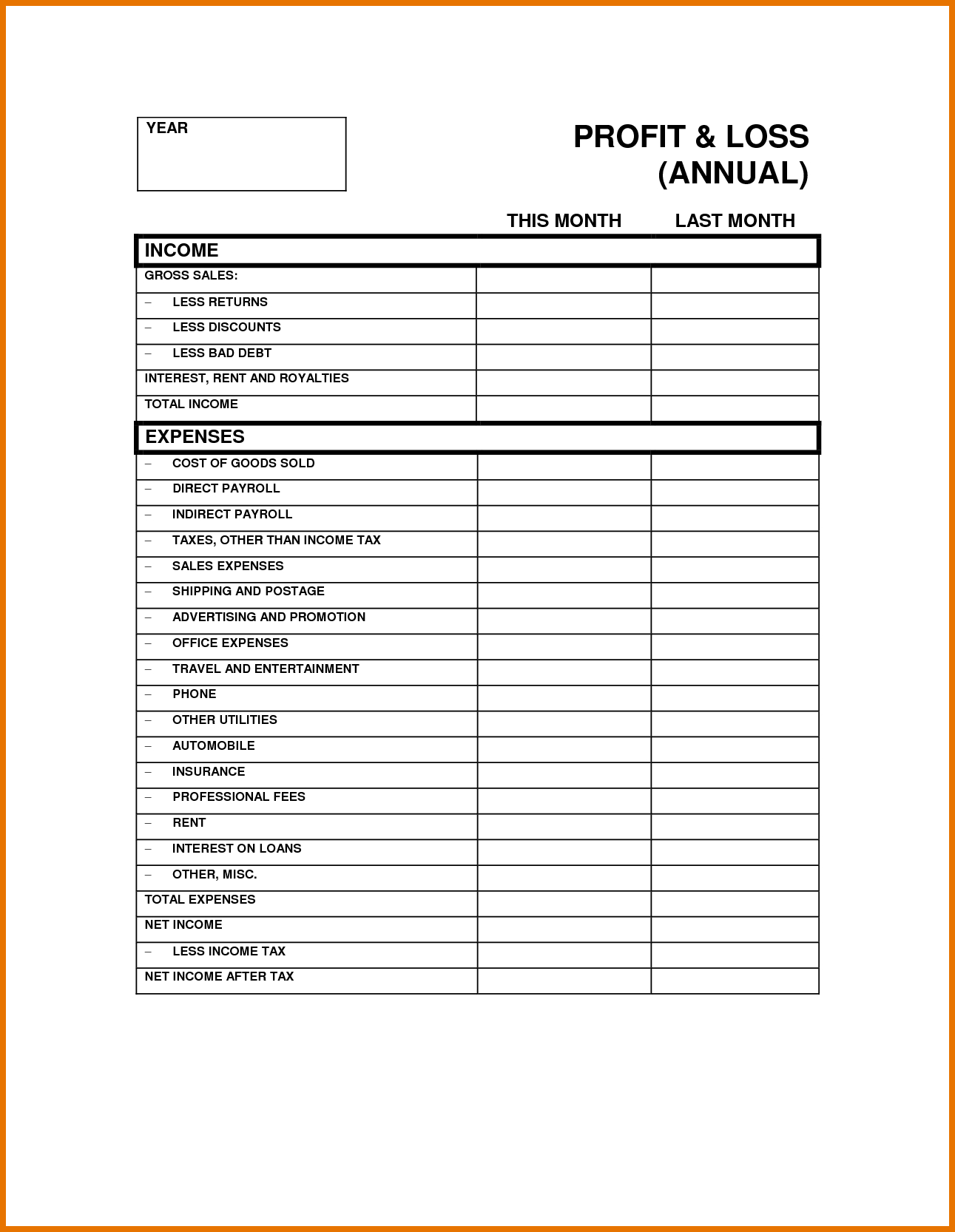 Free Profit And Loss Statement Form Download – Karan.ald2014 Regarding Blank Sponsorship Form Template
