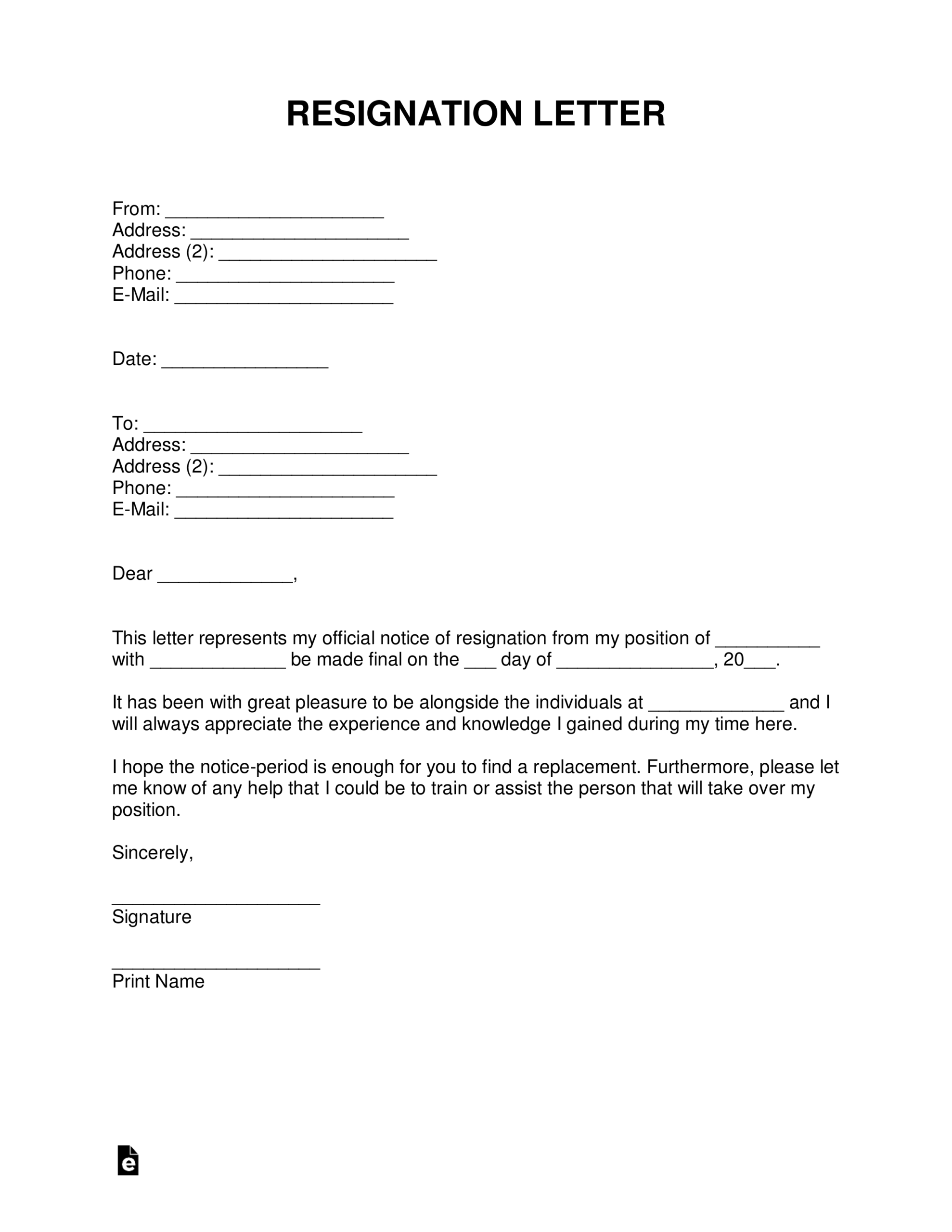 Free Resignation Letters | Templates & Samples - Pdf | Word For 2 Weeks Notice Template Word