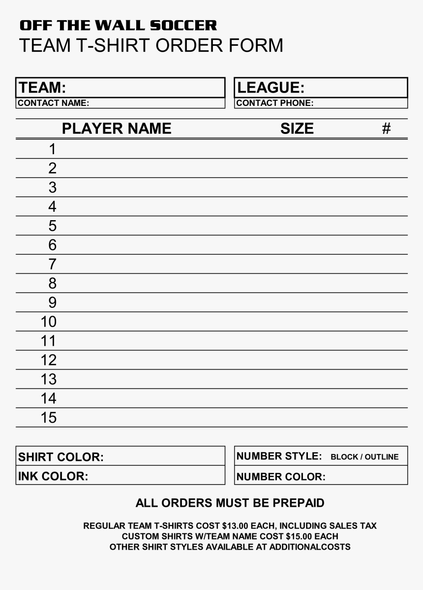 Free Soccer Team T Shirt Order Form Template Templates – T Pertaining To Blank T Shirt Order Form Template