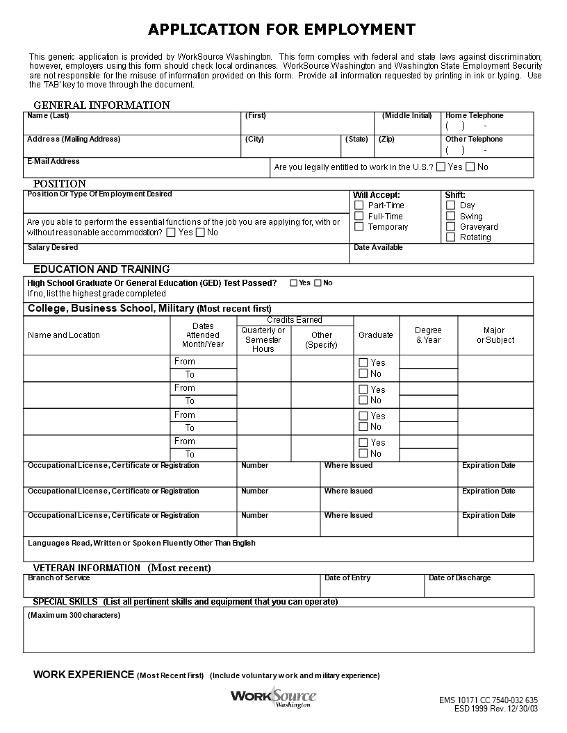 General Employment Application Template | Templates At With Regard To Employment Application Template Microsoft Word