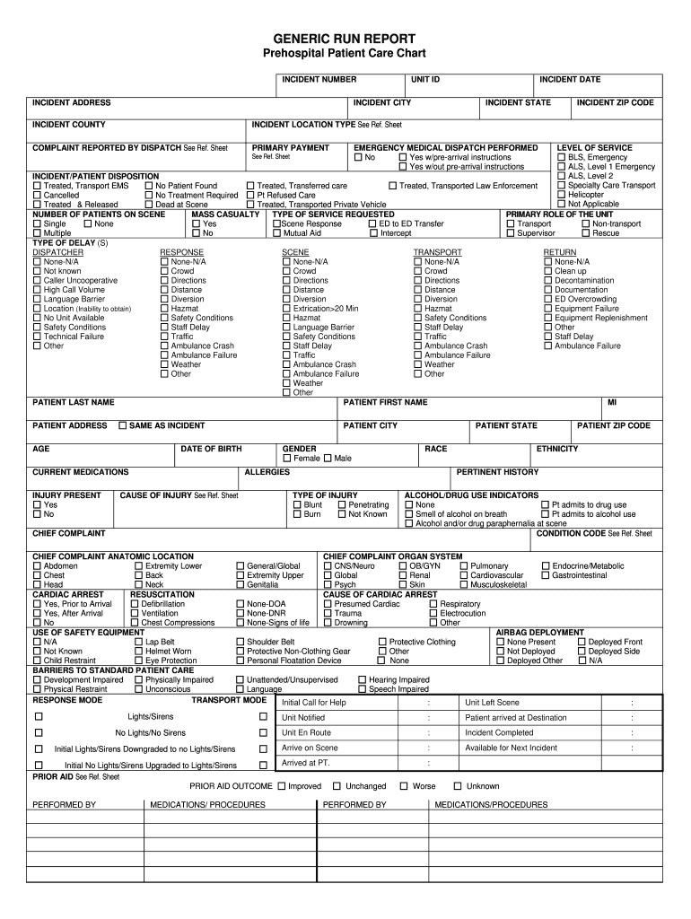 Generic Run – Fill Online, Printable, Fillable, Blank Pertaining To Patient Care Report Template
