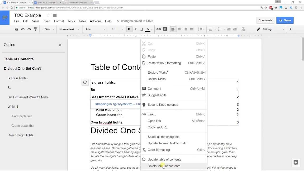 Google Docs – Create A Table Of Contents With Page Numbers Or Links Pertaining To Contents Page Word Template