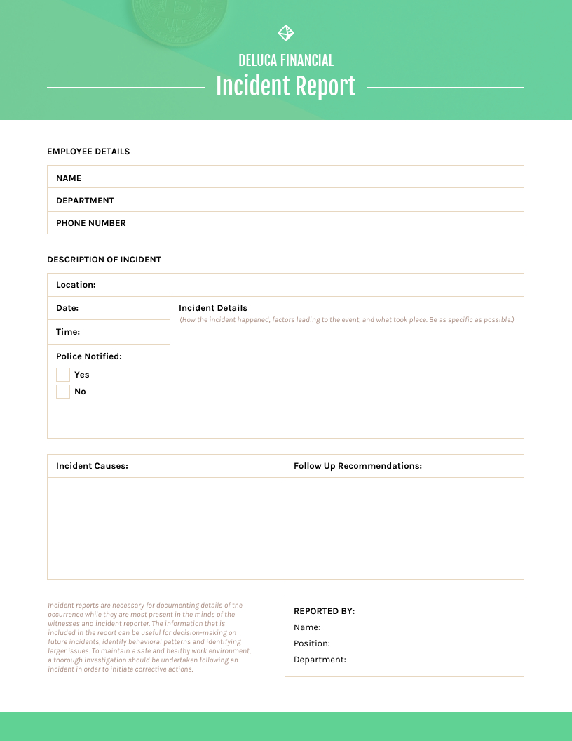 Green Incident Report Template Within Computer Incident Report Template