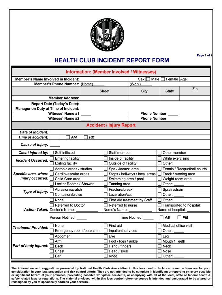 Gym Incident Report Template – Fill Online, Printable Inside Injury Report Form Template