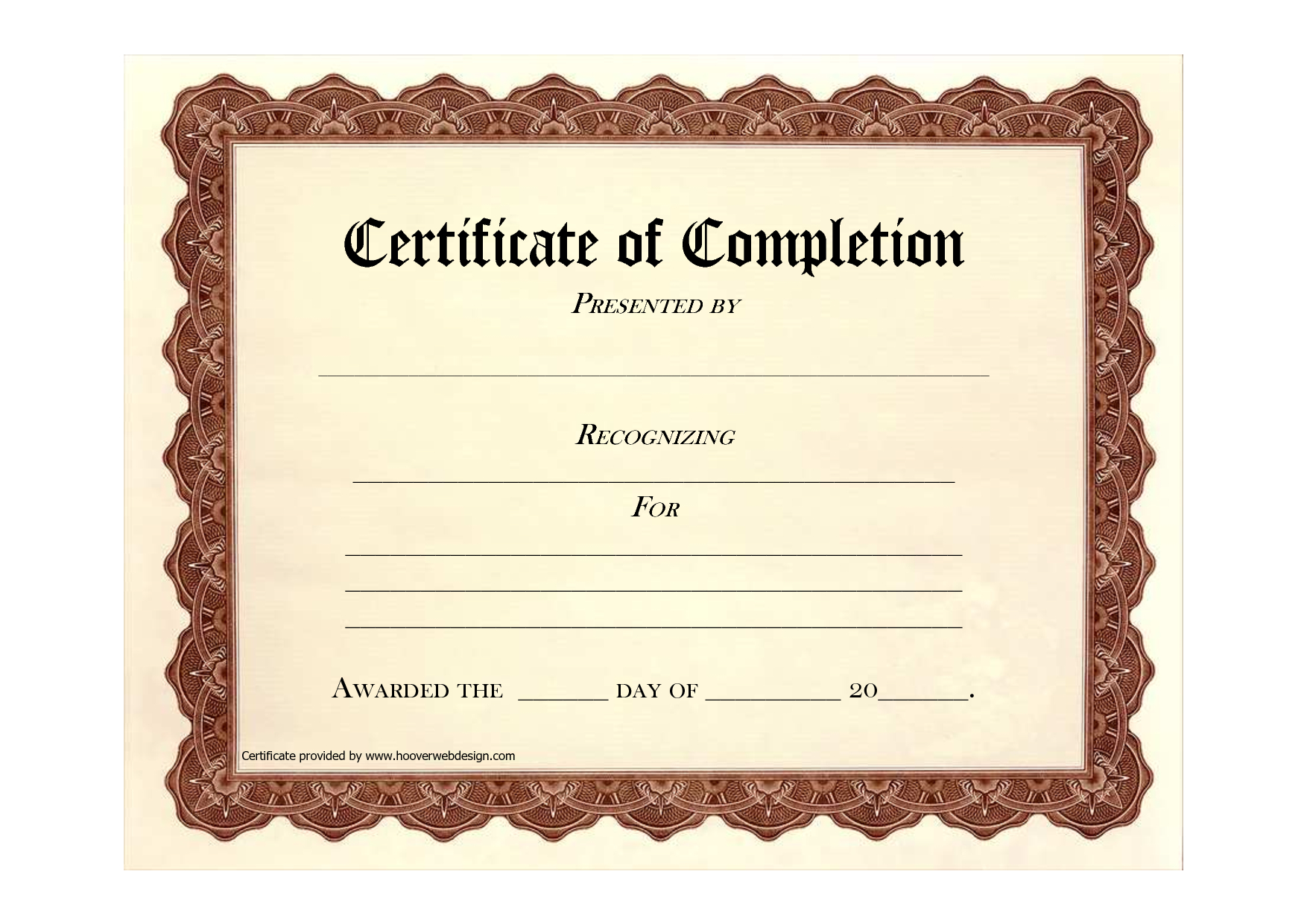 High Quality Certificate Of Completion Program Template With Regard To Blank Certificate Of Achievement Template