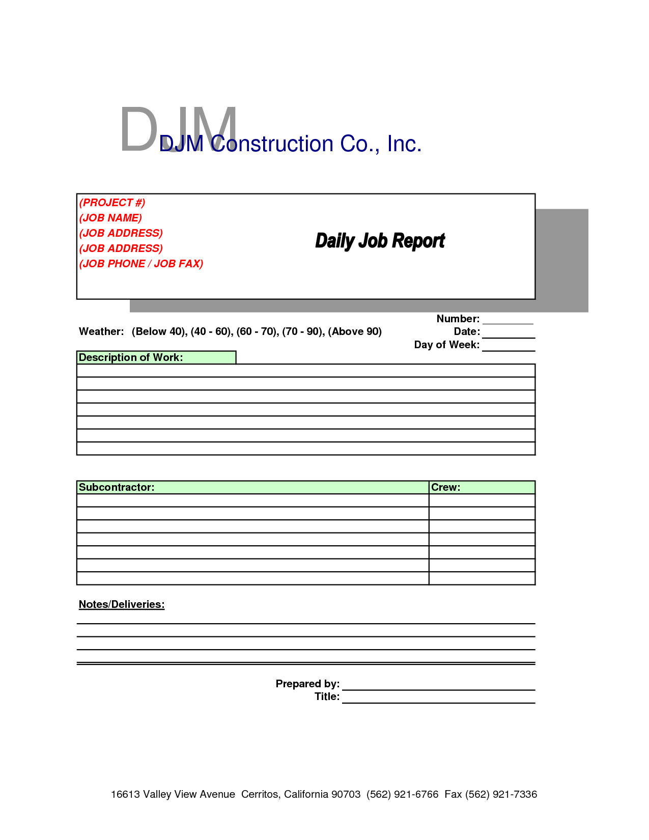 High Quality Construction Daily Report Template Sample Intended For Daily Reports Construction Templates
