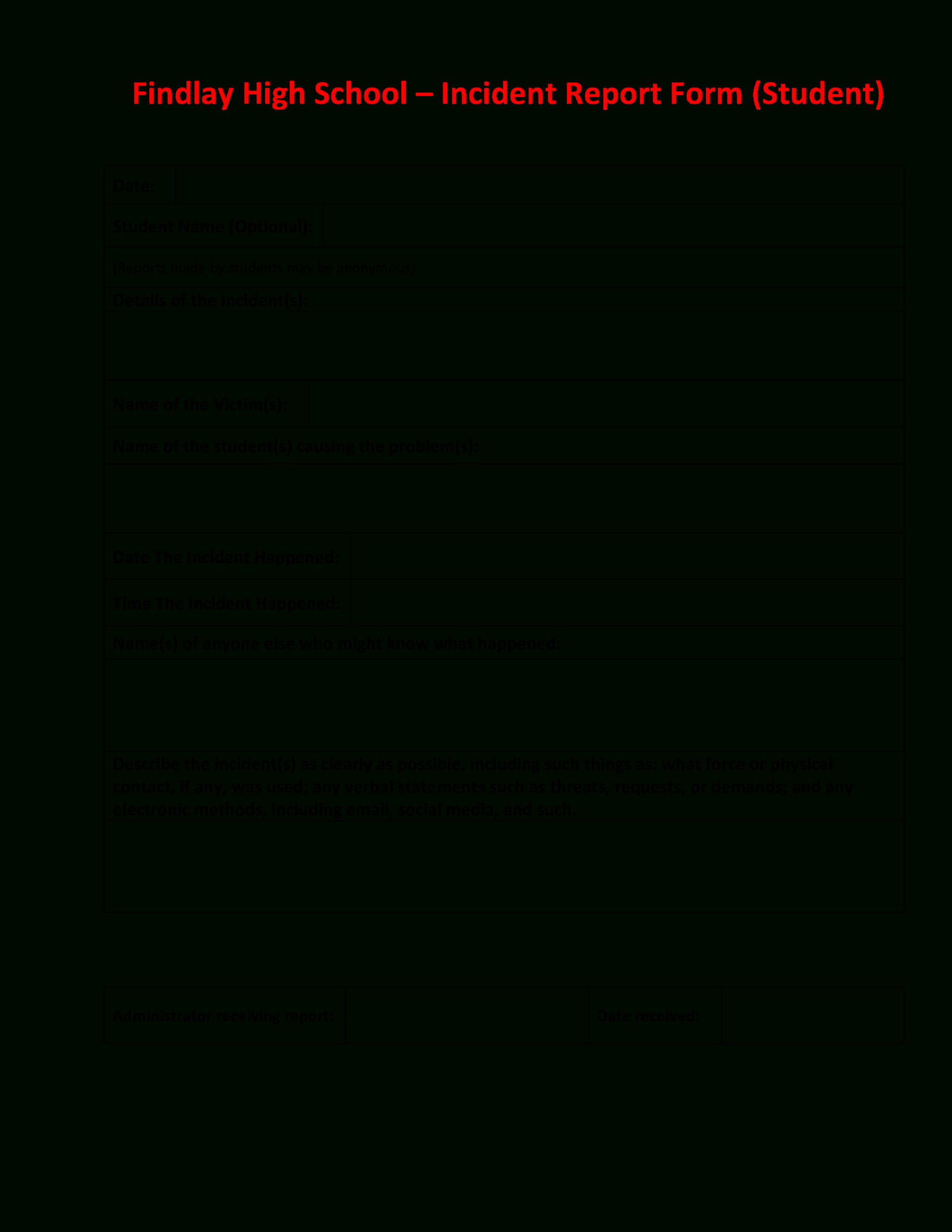 High School Incident Report | Templates At For School Incident Report Template