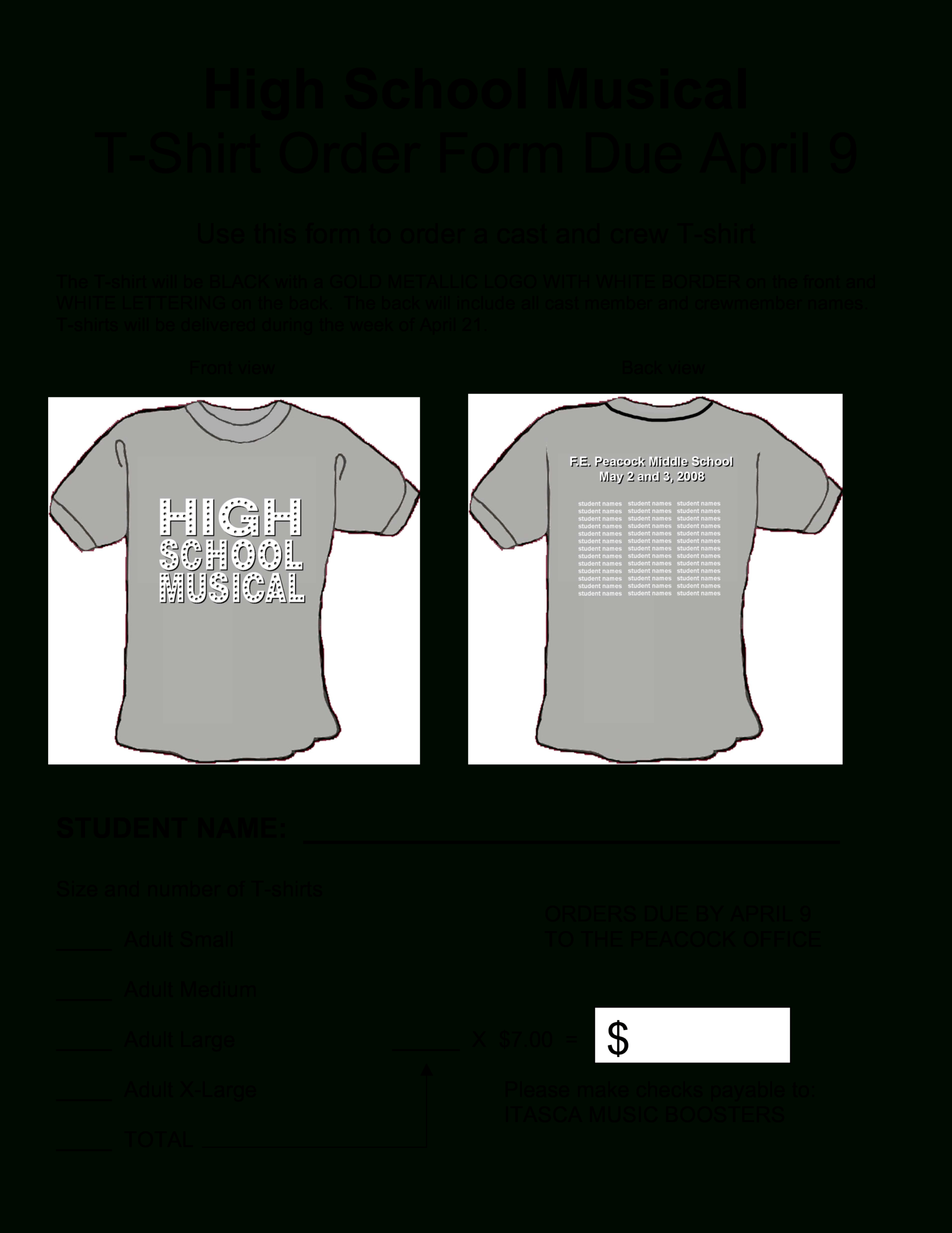 High School T Shirt Order Form | Templates At Intended For Blank T Shirt Order Form Template