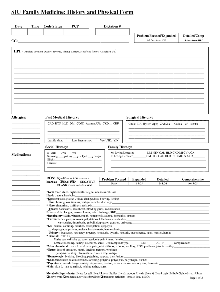 History And Physical Template - Fill Online, Printable In History And Physical Template Word