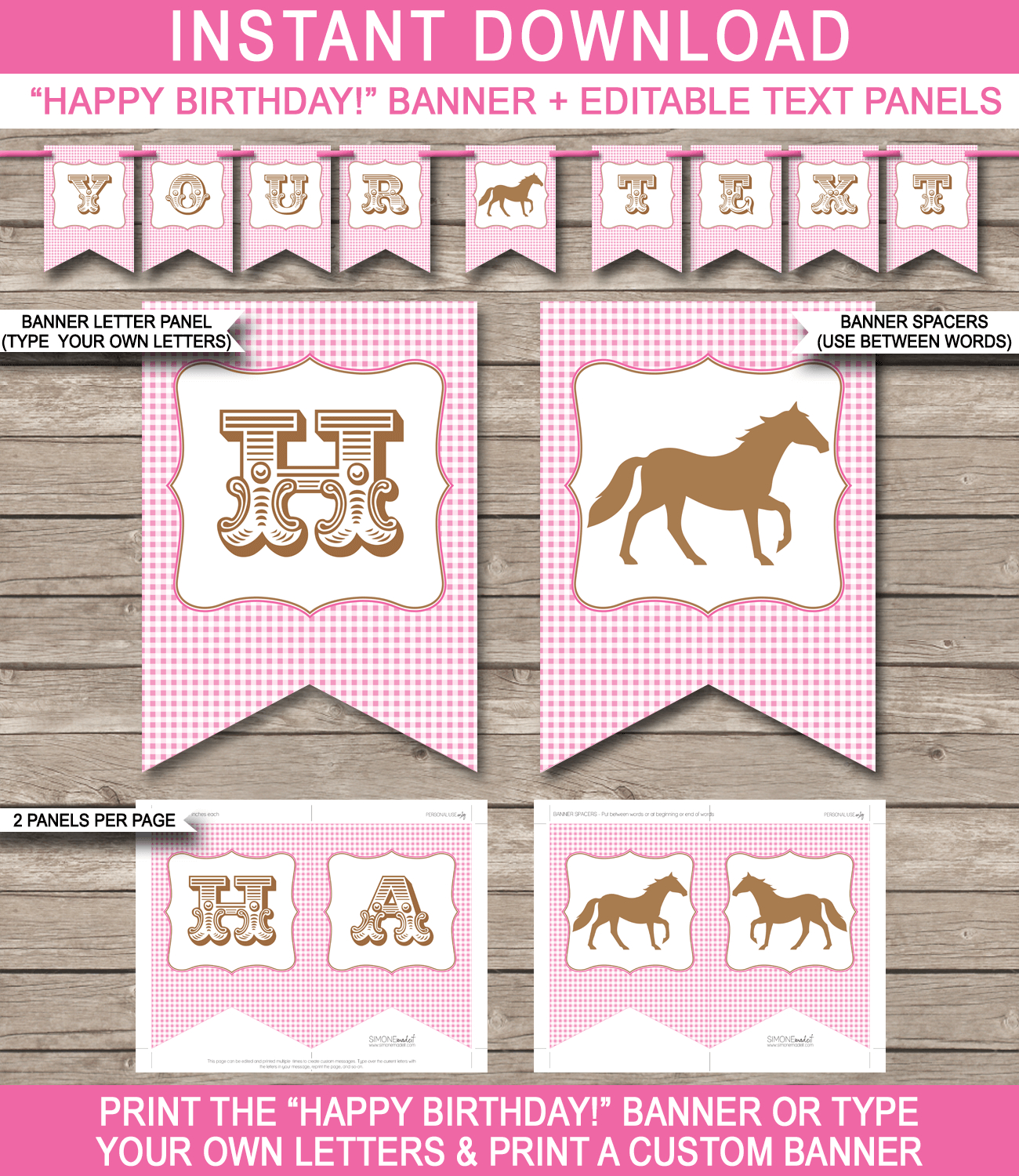 Horse Or Pony Party Banner Template – Pink Intended For Diy Party Banner Template