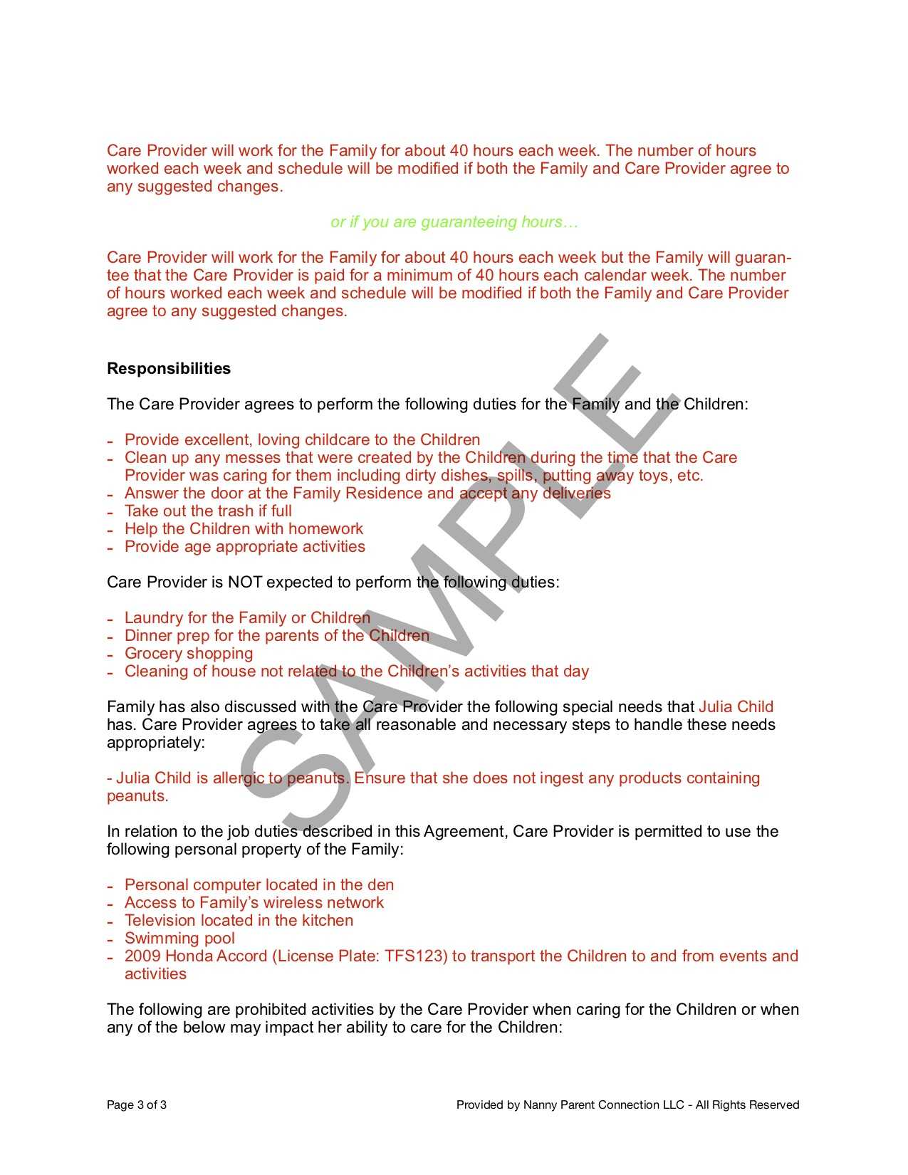 Household Employee Agreement | Nanny Parent Connection Inside Nanny Contract Template Word