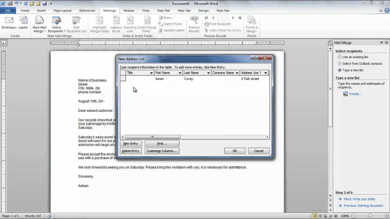 How To Create A Mail Merge In Microsoft Word 2010 In How To Create A Mail Merge Template In Word 2010
