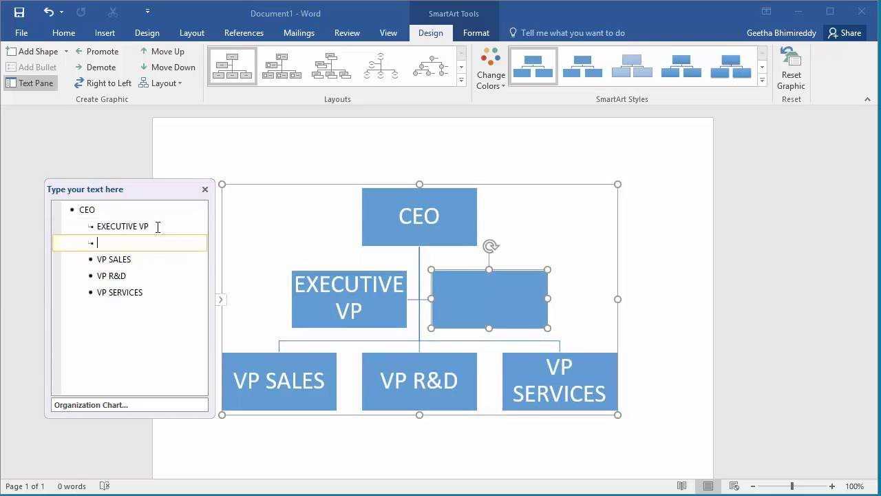 How To Create An Organization Chart In Word 2016 In Organization Chart Template Word