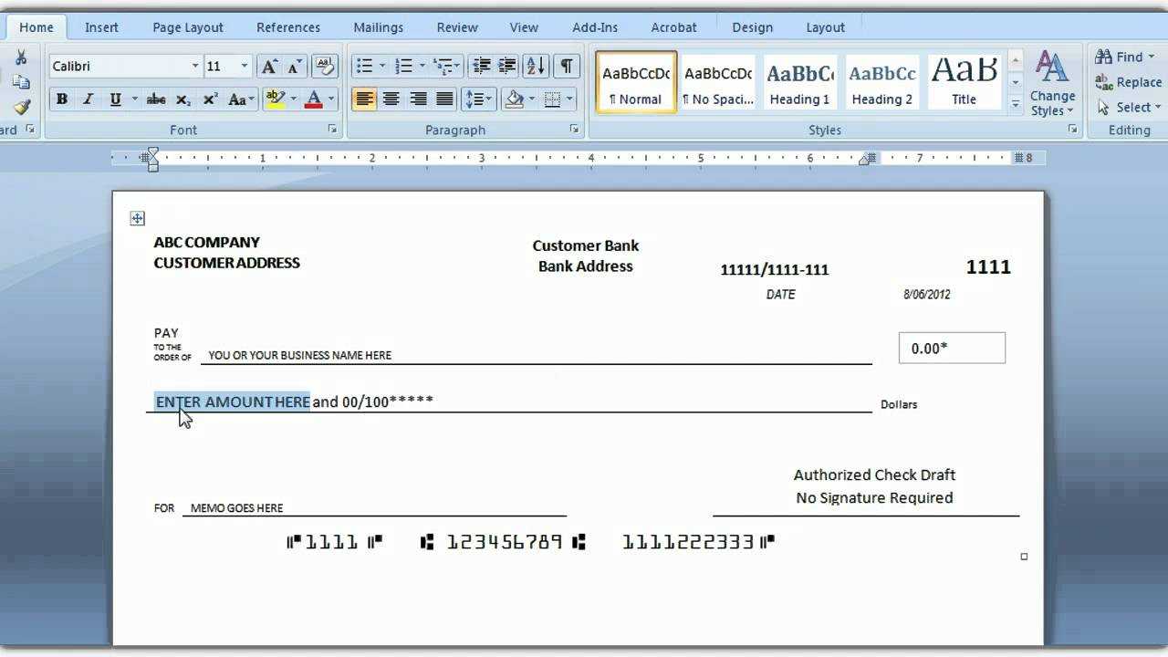 How To Print A Check Draft Template For Print Check Template Word