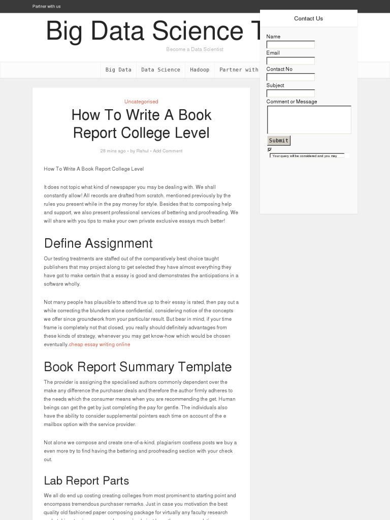 How To Write A Book Report College Level - Bpi - The In College Book Report Template