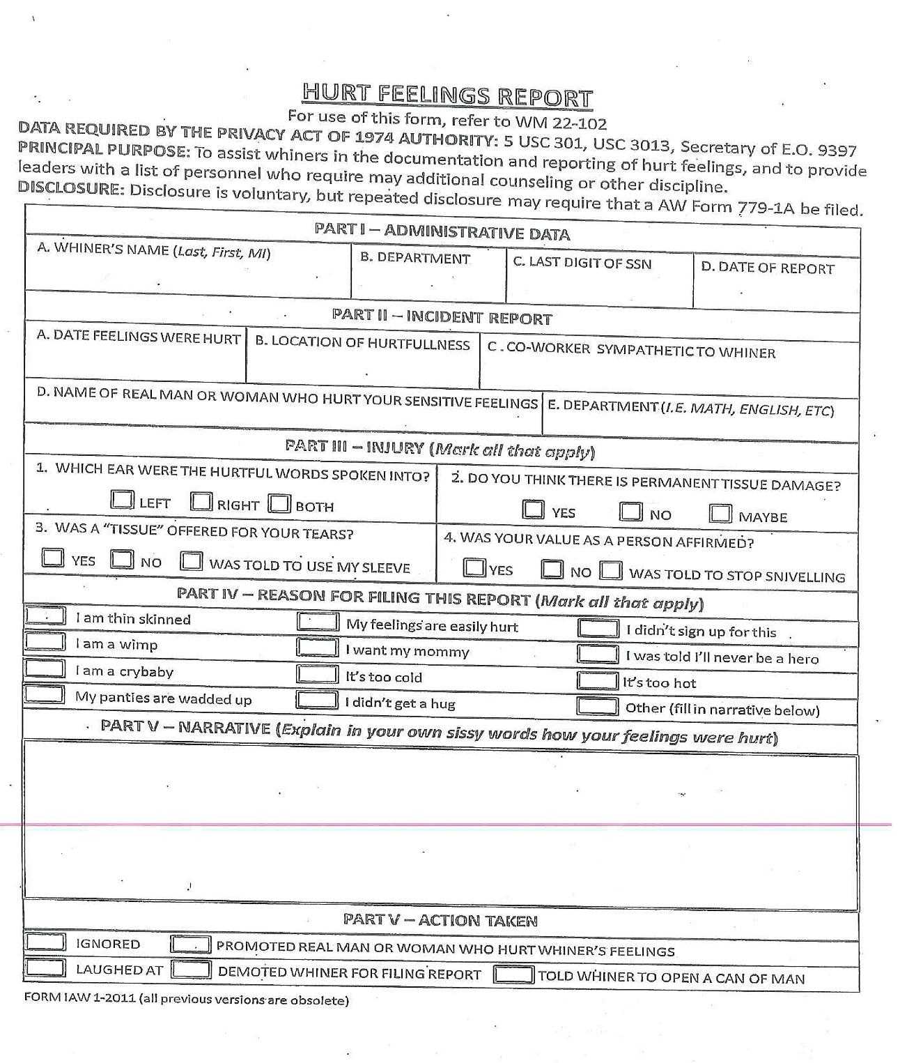 Id10T Form Printable That Are Lively | Mitchell Blog Inside Hurt Feelings Report Template