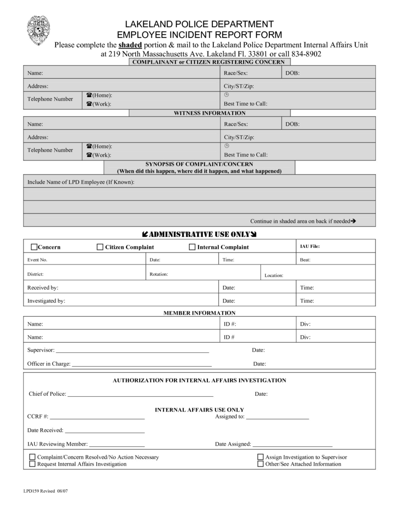 Identity Theft Police Report Form Best Of Police Incident In Police Incident Report Template