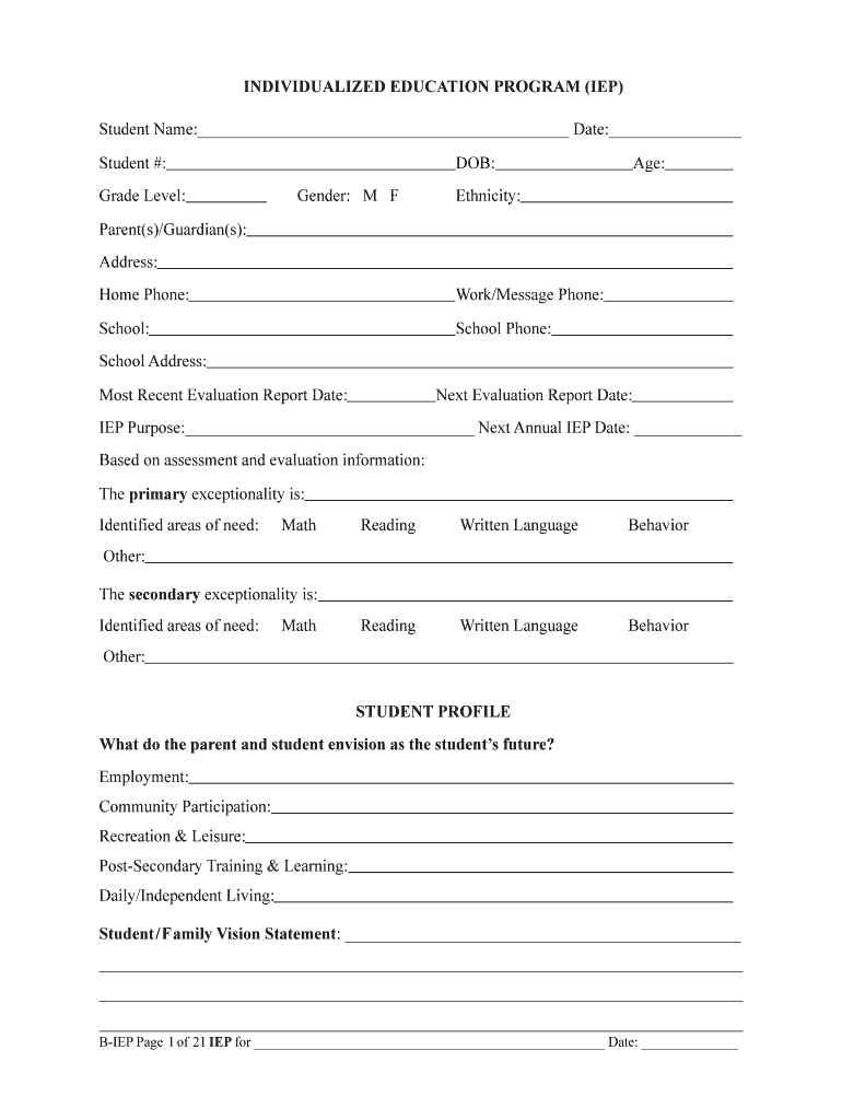 Iep Pdffiller Form – Fill Online, Printable, Fillable, Blank For Blank Iep Template