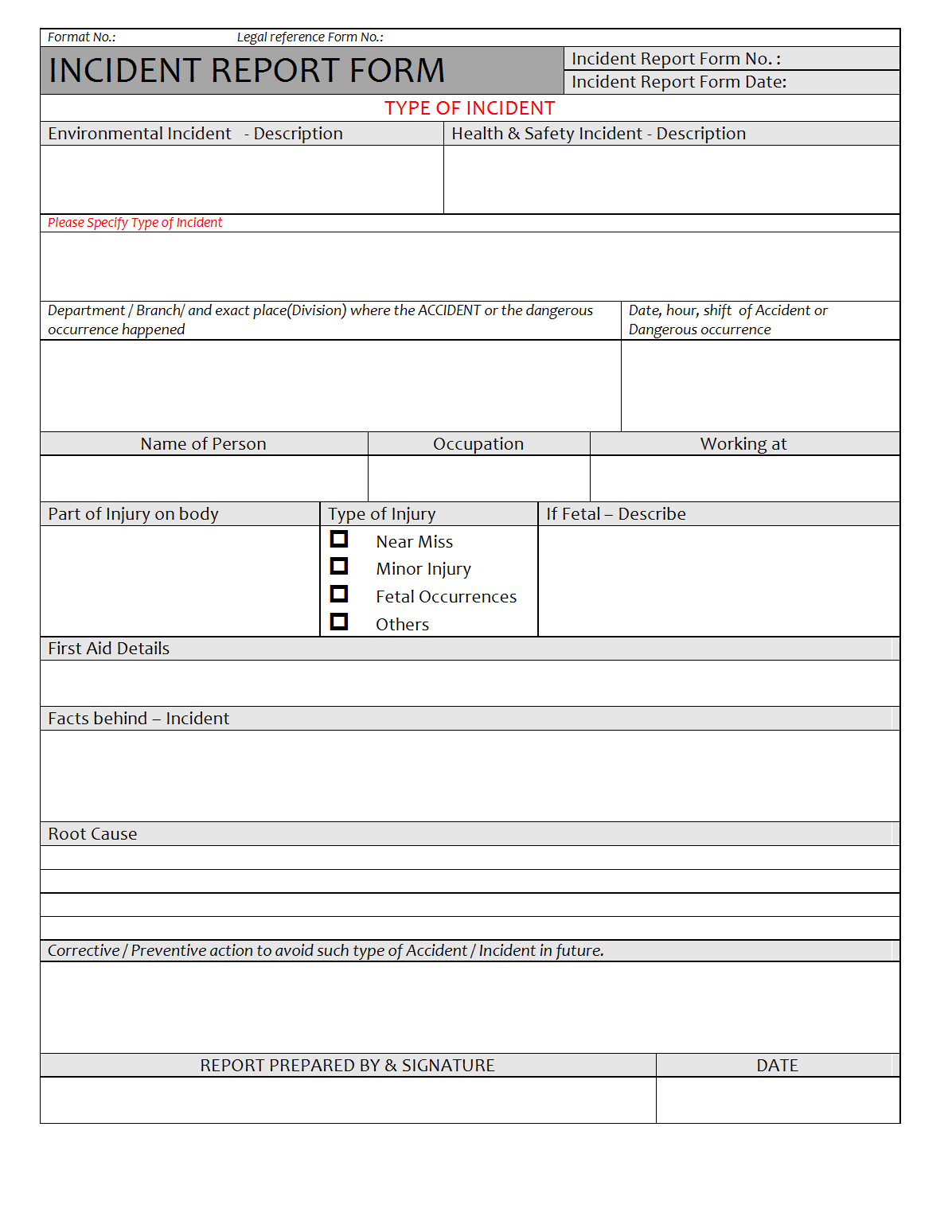 Incident Report Form – Regarding Incident Report Form Template Doc