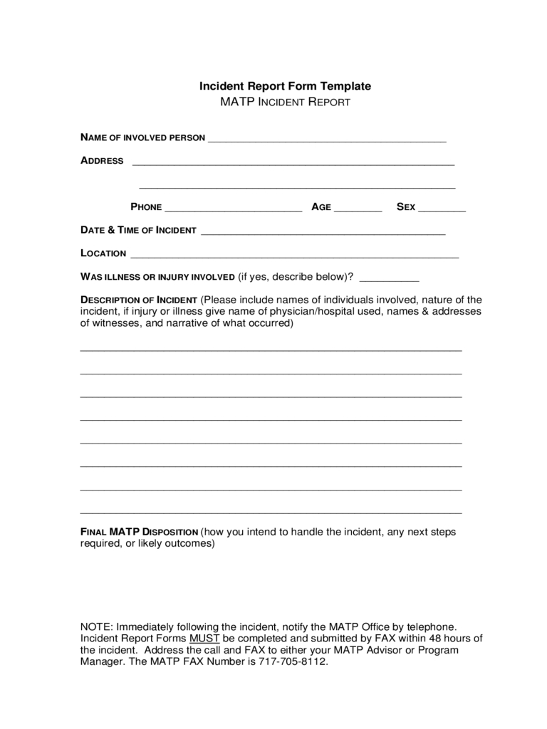 Incident Report Form Template Free Download In Incident Report Form Template Doc