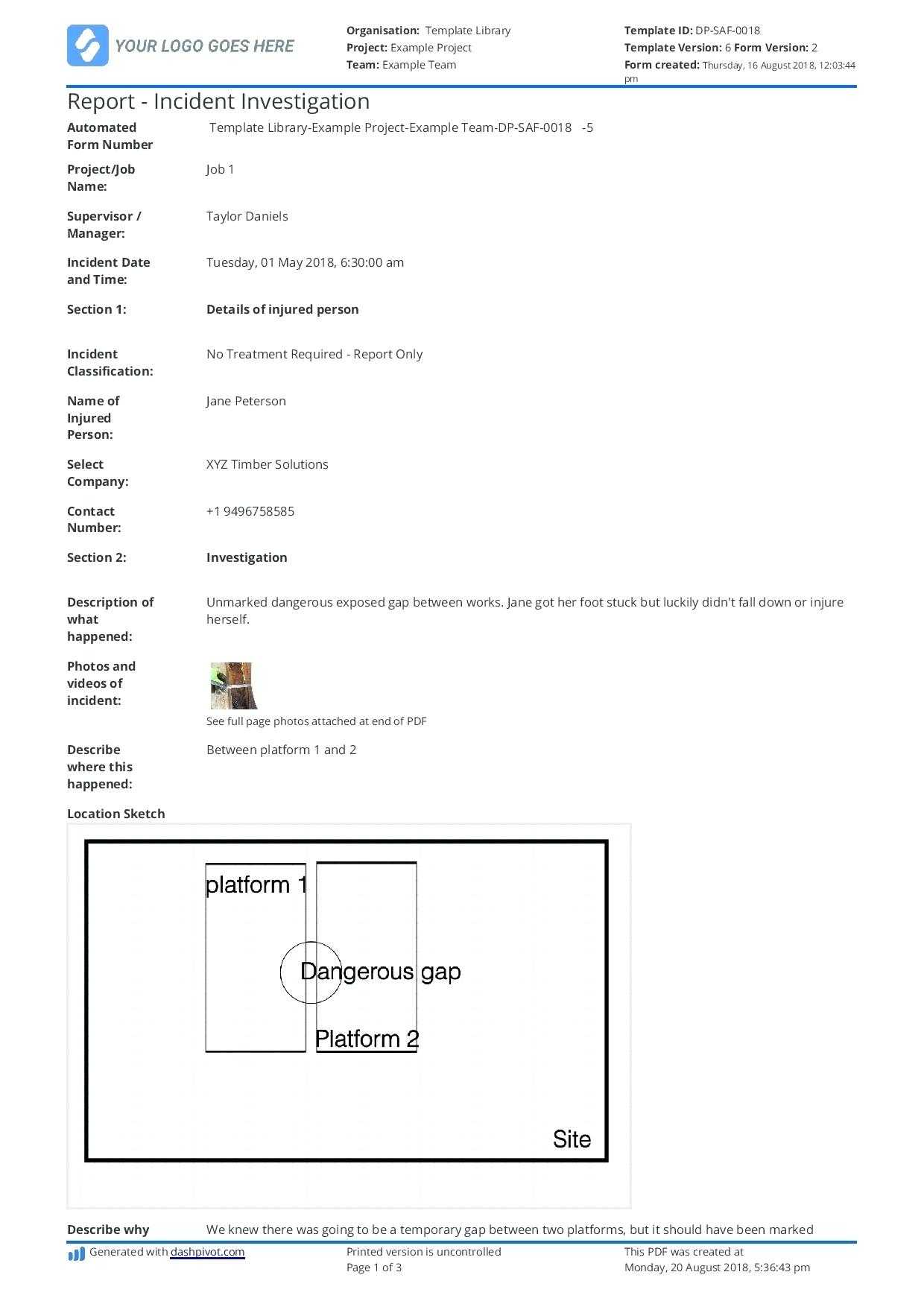 Incident Report Form Template Workplace Victoria For Ohs Incident Report Template Free