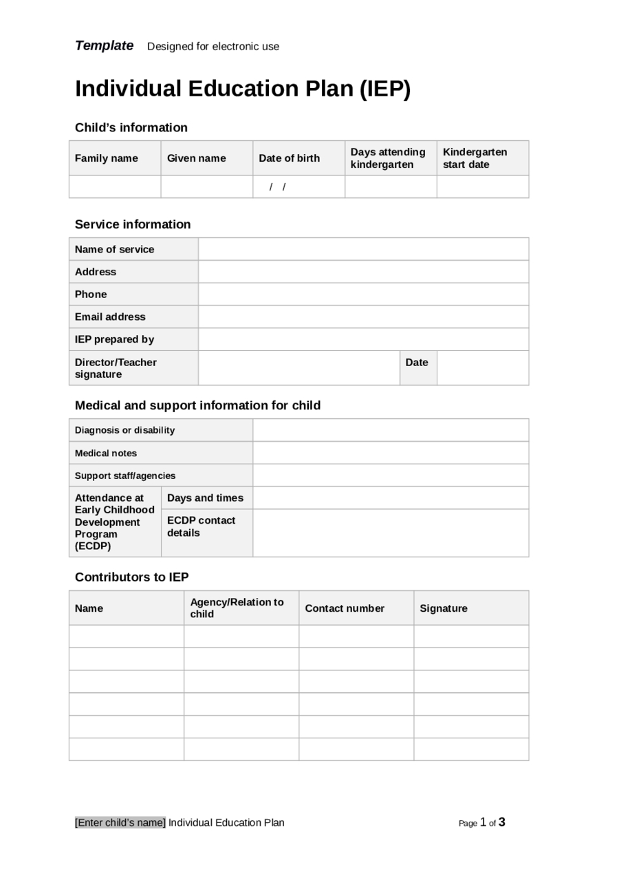 Individual Education Plan (Iep): Template – Edit, Fill, Sign Intended For Blank Iep Template