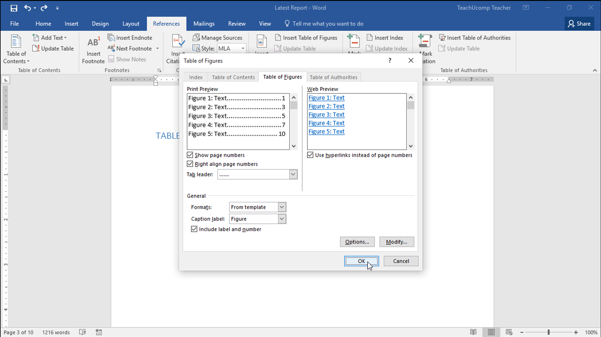 Insert A Table Of Figures In Word – Teachucomp, Inc. With Regard To Microsoft Word Table Of Contents Template