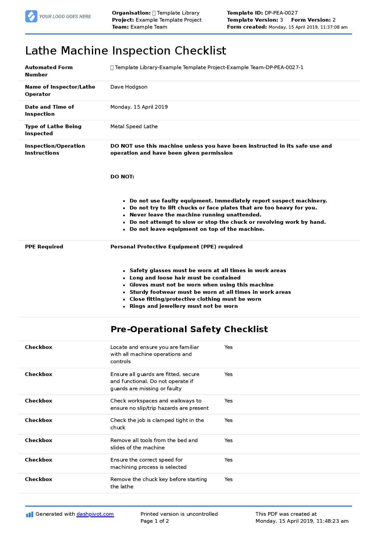 Inspection Spreadsheet Template Great Machine Shop Report Throughout Home Inspection Report Template Pdf
