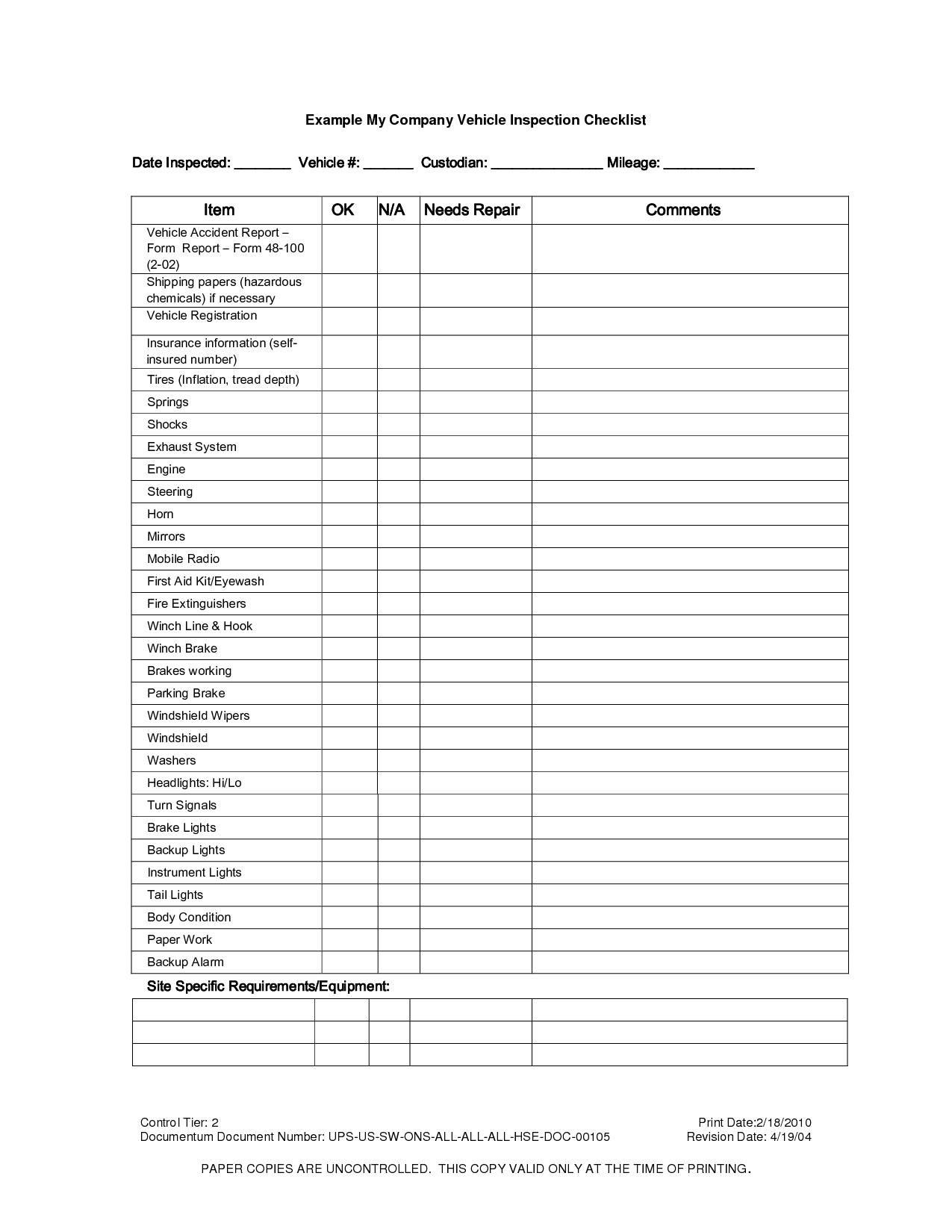 Inspection Spreadsheet Template Vehicle Checklist Excel Pertaining To Vehicle Checklist Template Word