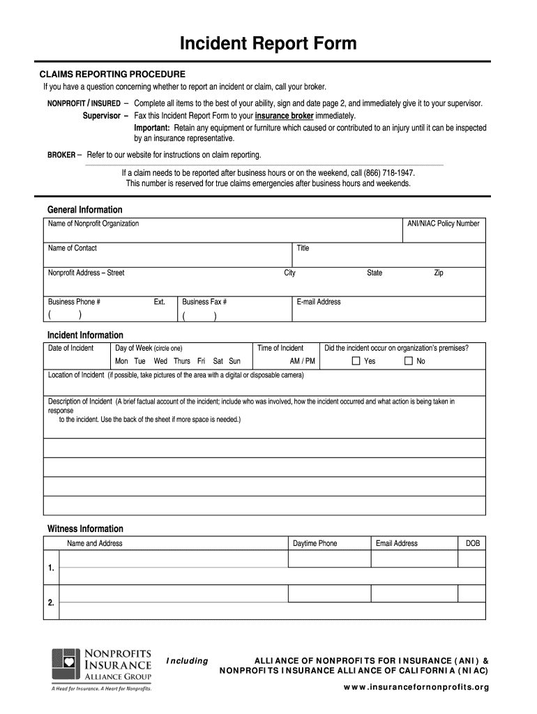 Insurance Incident Report Form - Fill Online, Printable In Insurance Incident Report Template