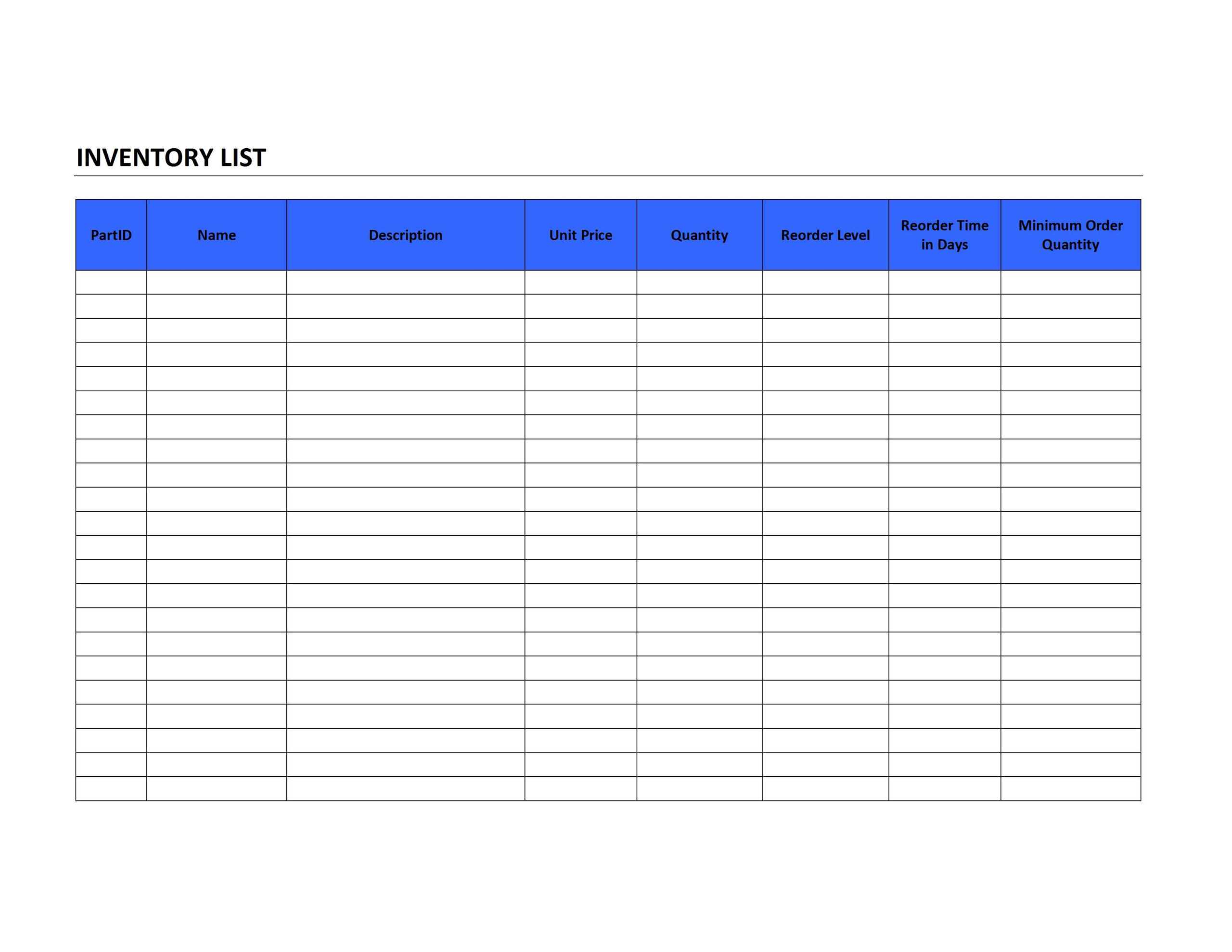 Inventory List Template Within Blank Medication List Templates