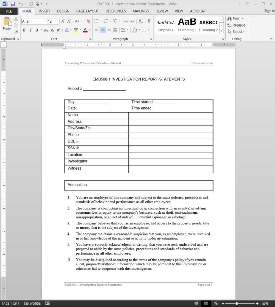 Investigation Report Template | Emb500 1 For Report Template Word 2013