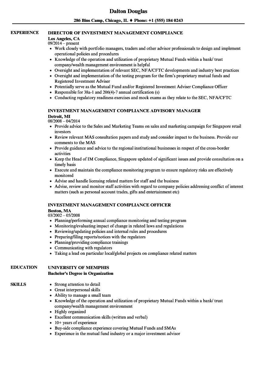 Investment Management Compliance Resume Samples | Velvet Jobs With Compliance Monitoring Report Template
