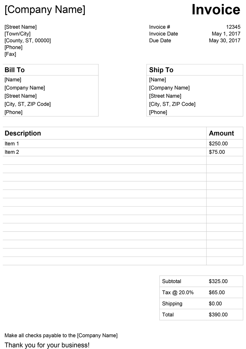 Invoice Template For Word - Free Simple Invoice In Microsoft Office Word Invoice Template