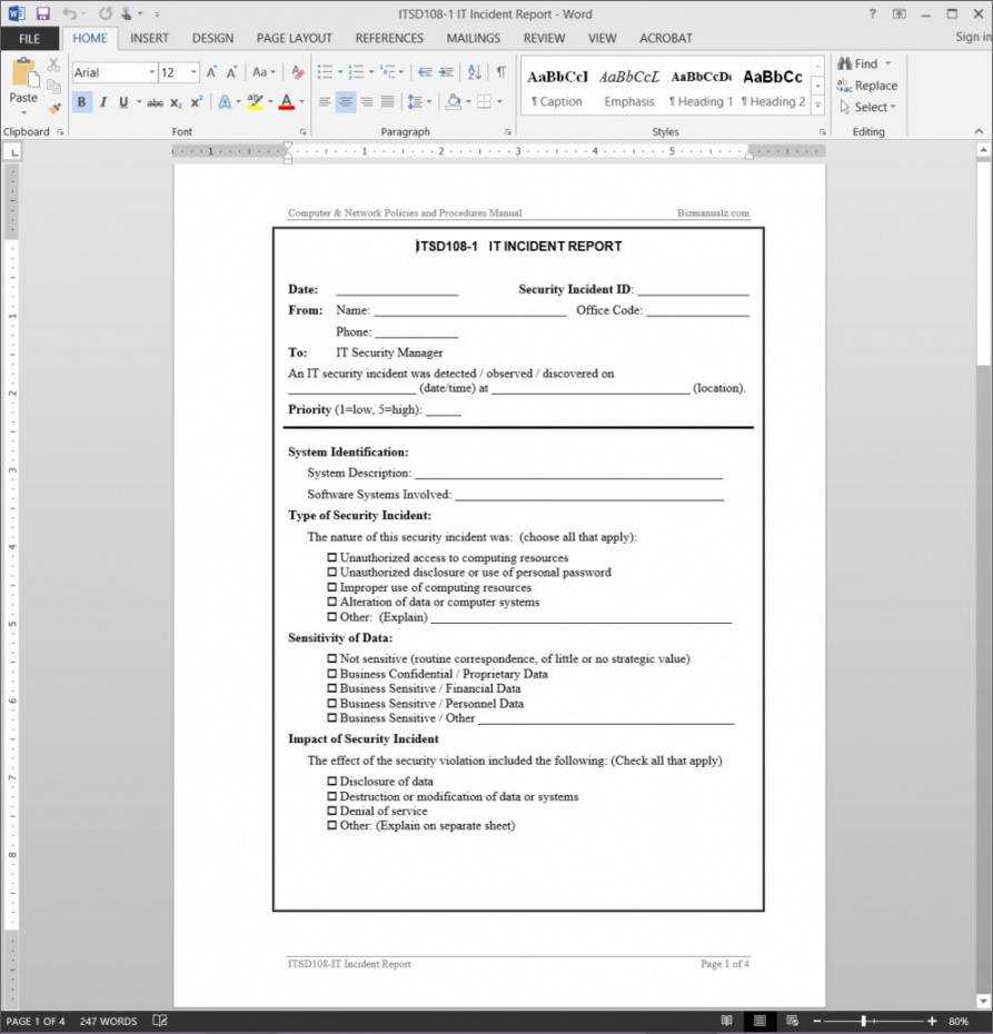 It Incident Report Template Information Technology Incident With Template For Information Report