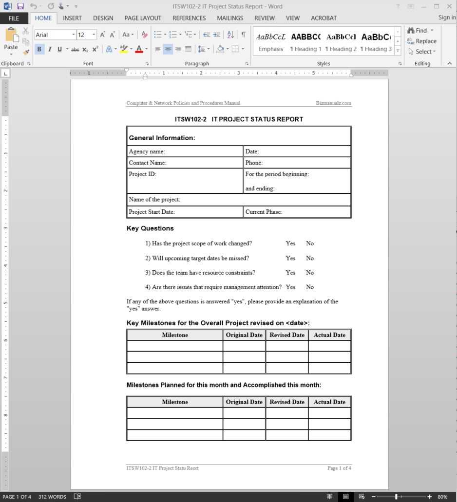 It Project Status Report Template | Itsw102 2 With Job Progress Report Template