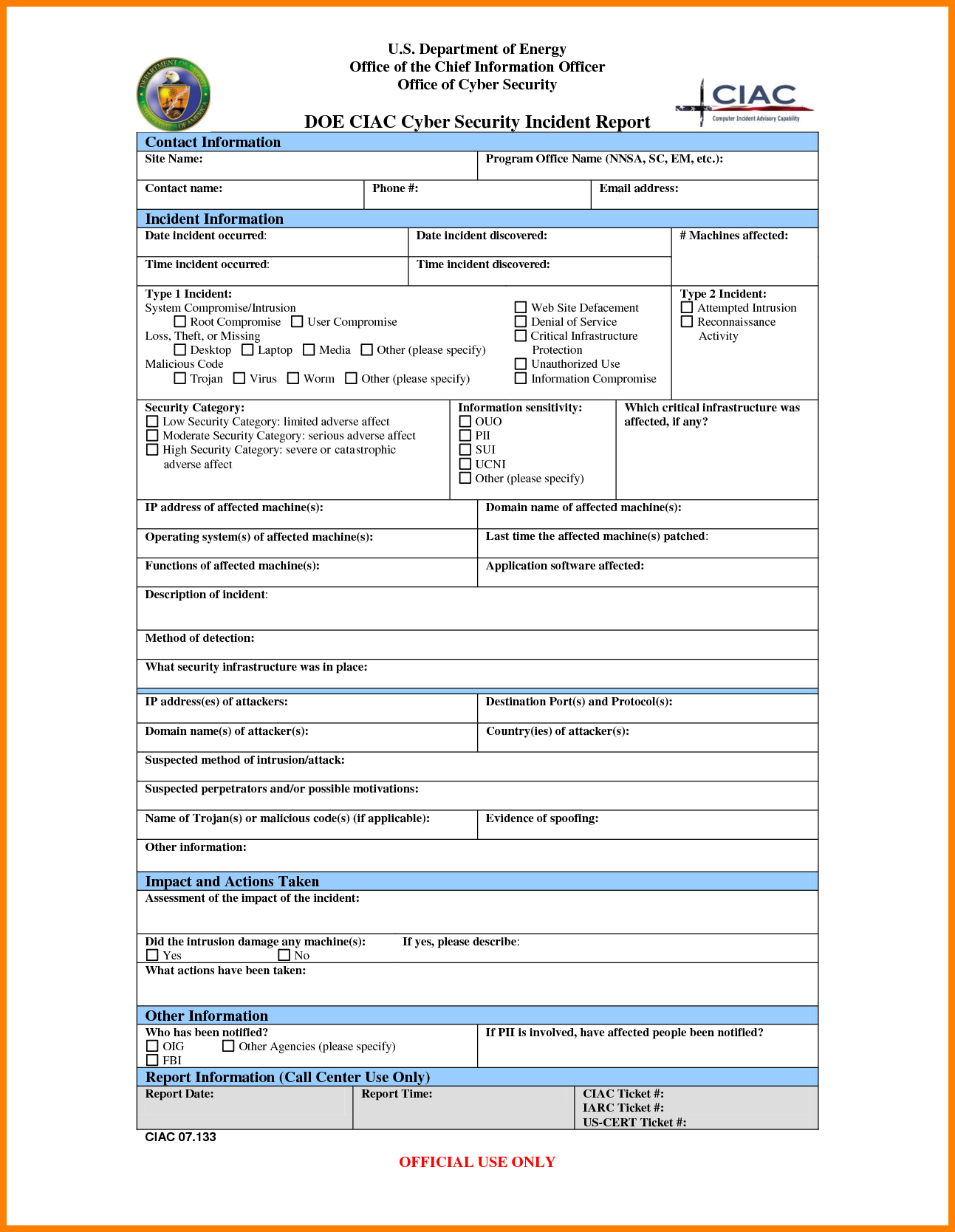 It Security Incident Report Template And 10 Cyber Security With Computer Incident Report Template