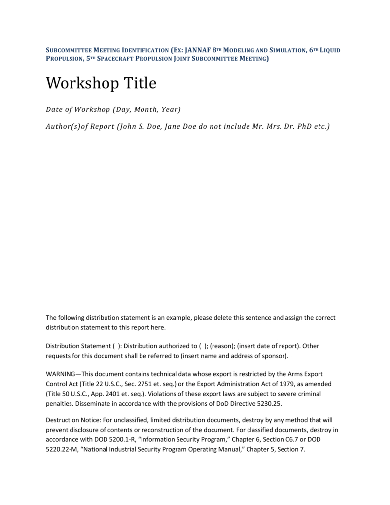 Jannaf Workshop Final Report Template Pertaining To Section 7 Report Template