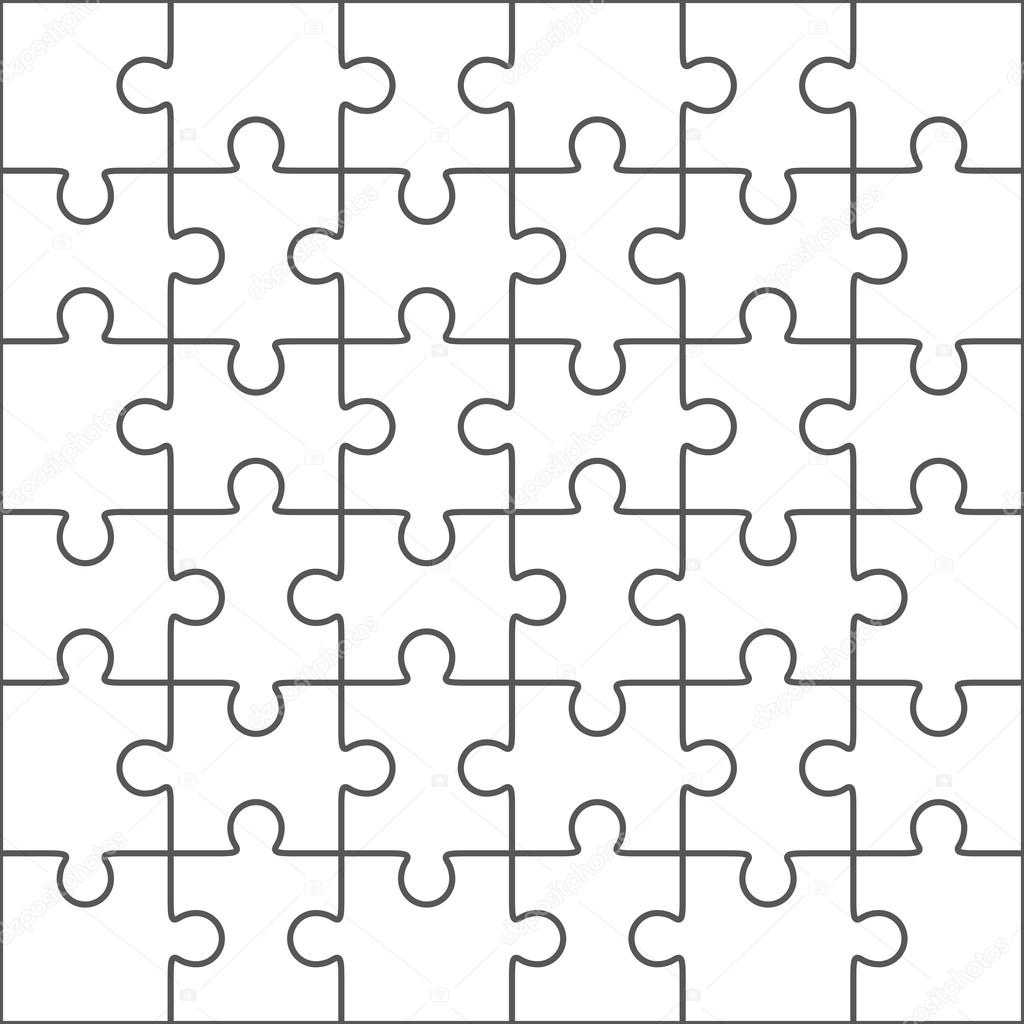 Jigsaw Puzzle Blank Template, 36 Pieces — Stock Vector With Regard To Blank Jigsaw Piece Template
