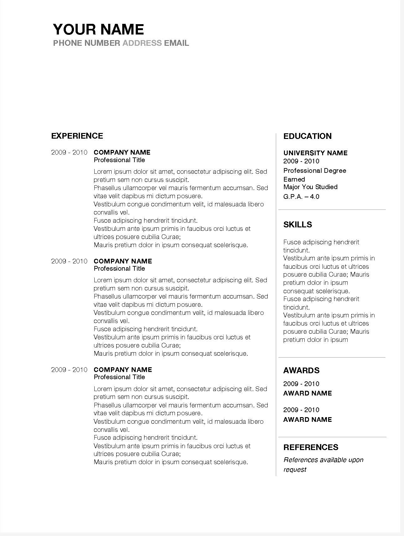 Job Winning Resume Templates For Microsoft Word & Apple Pages Inside Free Resume Template Microsoft Word