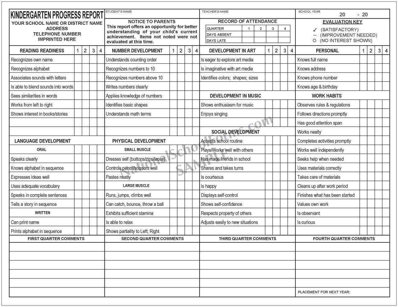 Kindergarten Progress Report – Karan.ald2014 Pertaining To Kindergarten Report Card Template