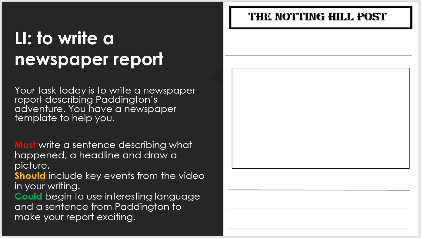 Ks1 Paddington Bear Christmas Advert Literacy Lesson – Newspaper Reports –  Lesson Planned | A Marketplace For Teaching Resources With Regard To Report Writing Template Ks1