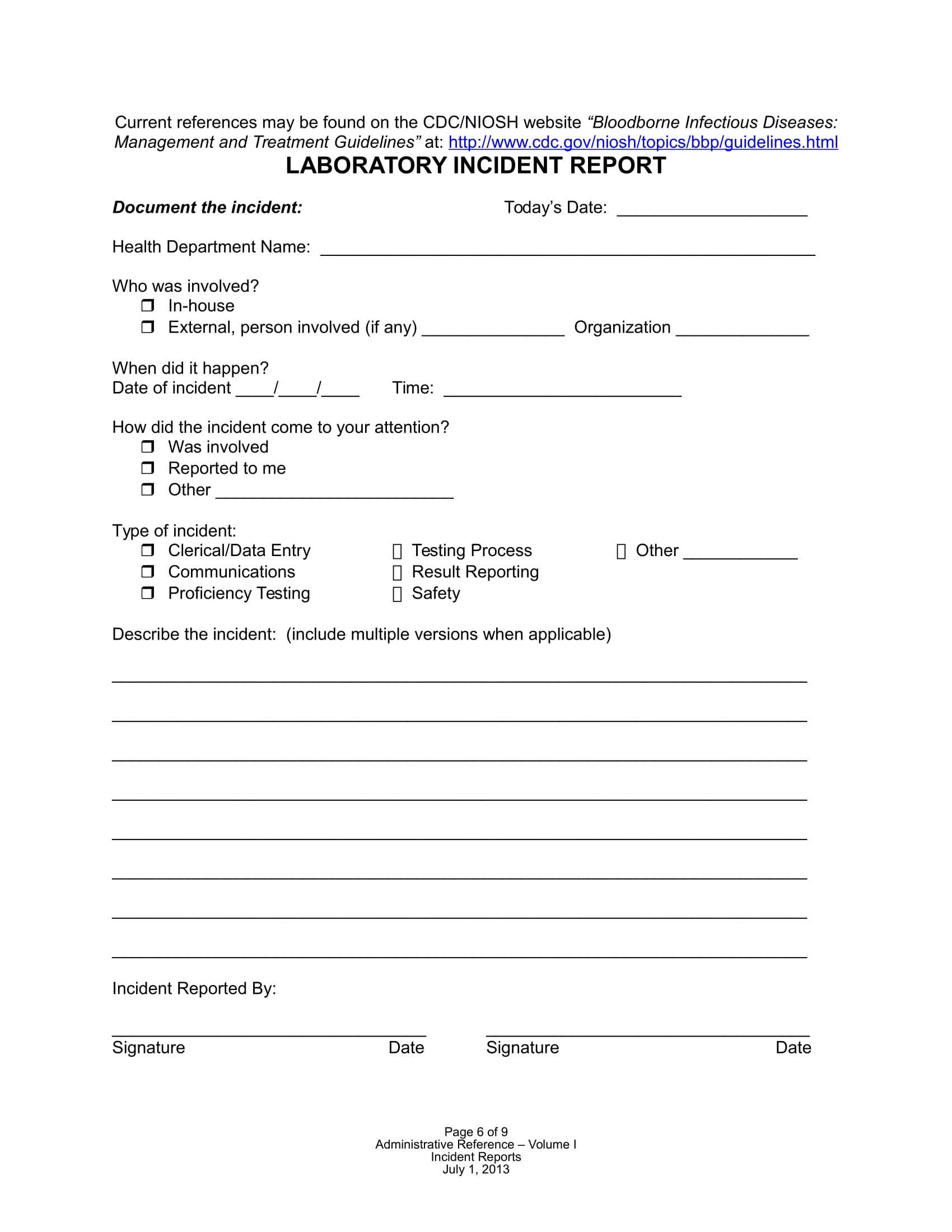 Lab Incident Report Form – Karan.ald2014 Throughout Health And Safety Incident Report Form Template