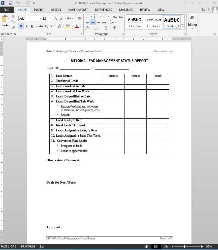 Lead Management Status Report Template | Mt1050 3 Throughout Sales Lead Report Template