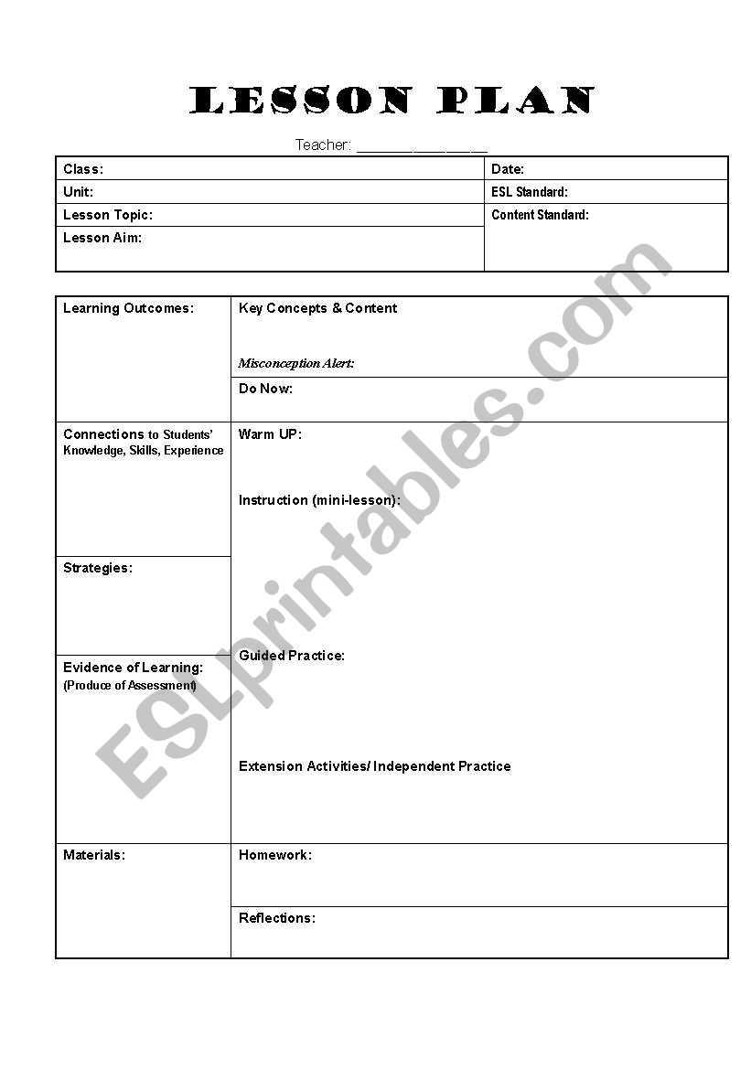 Lesson Plan Template – Esl Worksheetgracie88 Inside Blank Unit Lesson Plan Template