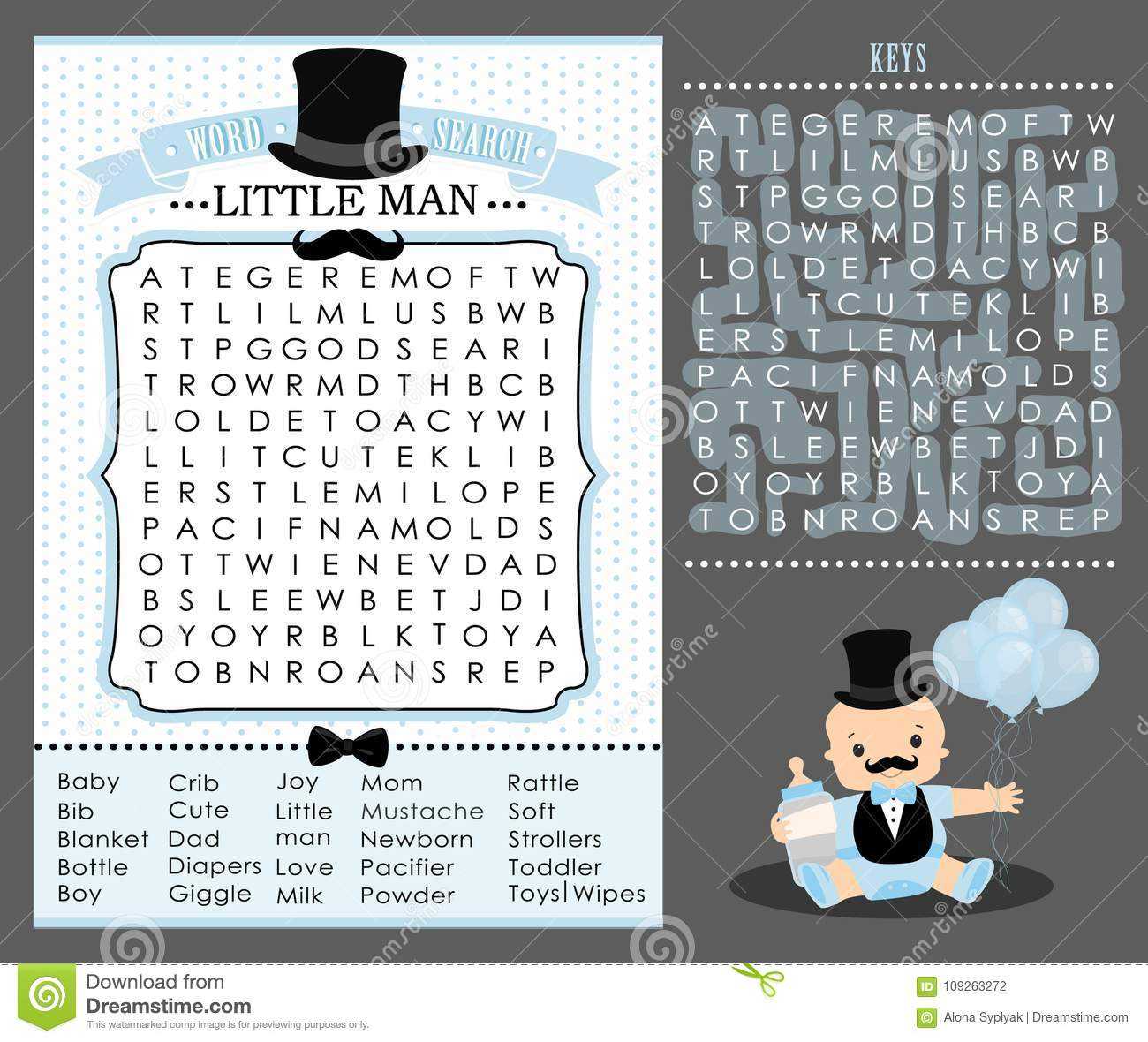 Little Man Party Game First Birthday, Baby Shower Word Throughout Blank Word Search Template Free